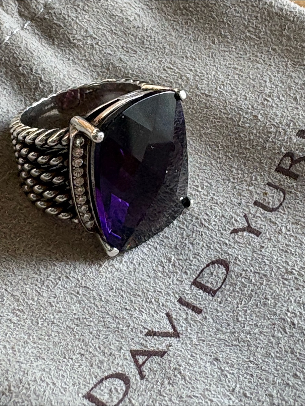 David Yurman Wheaton Amethyst Large Cable Ring - 925 Sterling Silver size 5.5